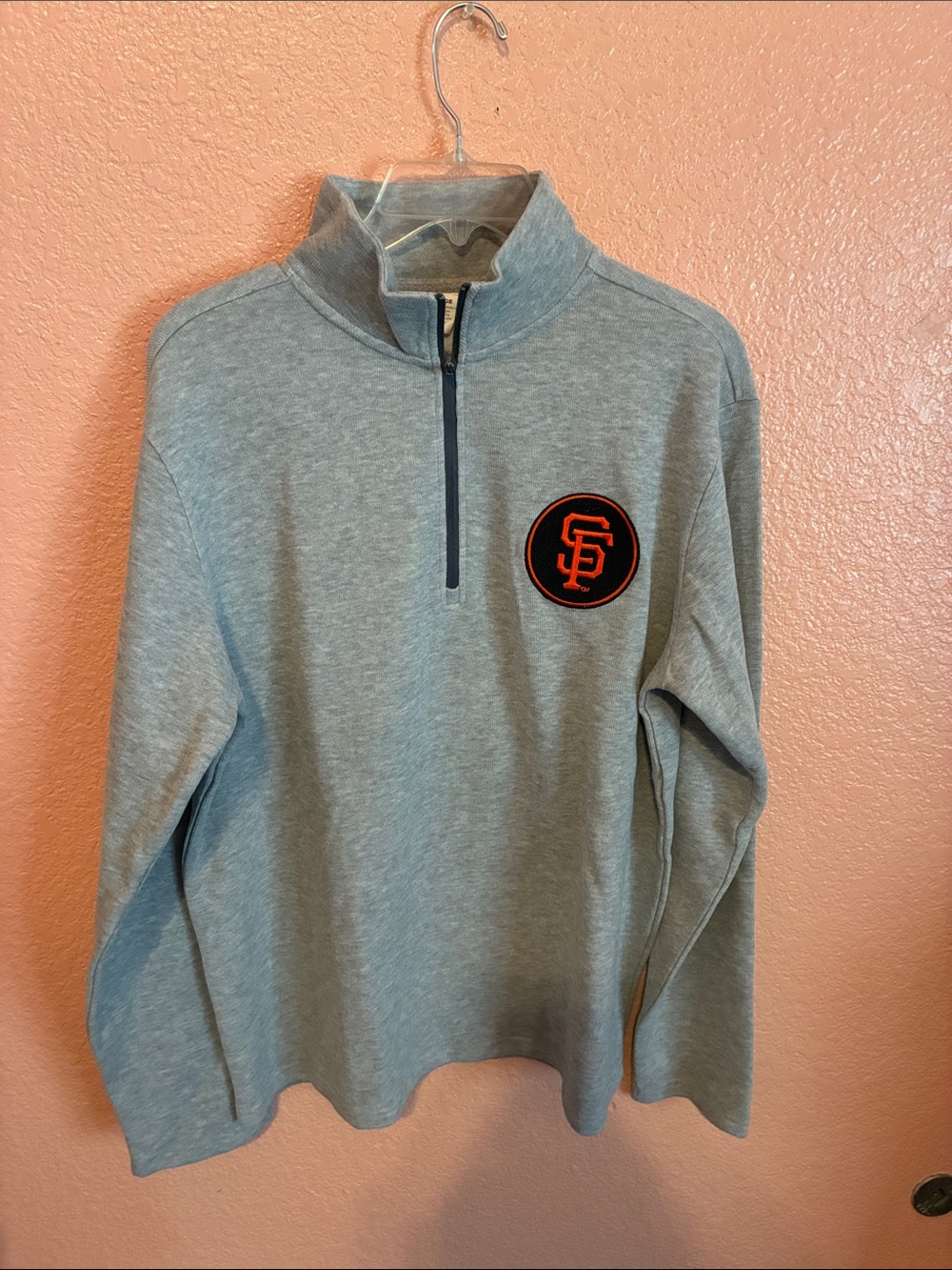 Majestic Light Gray Quarter-Zip Sweater with Black and Orange Logo